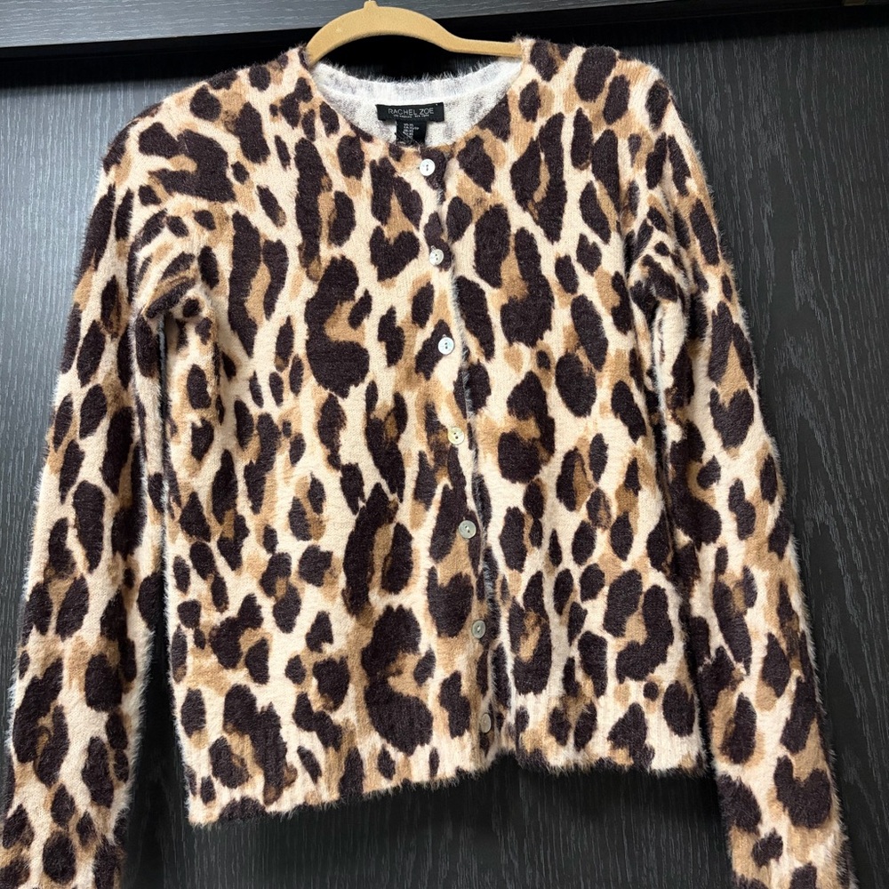 Rachel Zoe Animal Print Fuzzy Cardigan